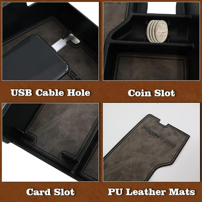 Muslogy for 2022+ Frontier Accessories Center Console Organizer Insert Tray Storage Box Armrest Organizer Compatible with Frontier 2022 2023 2024 2025 2026(Gray Leather)