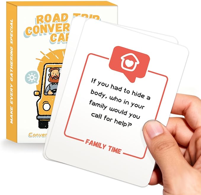 Road Trip Conversation Cards for Kids and Adults - Talk, Laugh, Bond for Family Trip - Conversation Cards for Family, Car Game, Road Trip Essentials