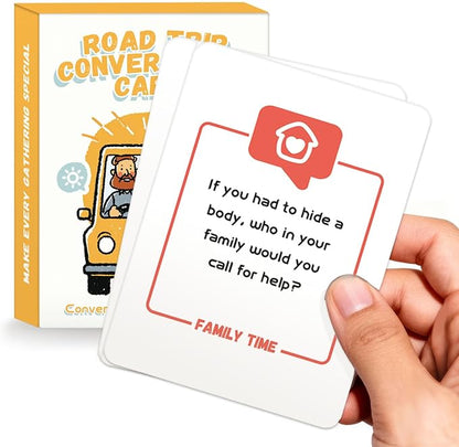 Road Trip Conversation Cards for Kids and Adults - Talk, Laugh, Bond for Family Trip - Conversation Cards for Family, Car Game, Road Trip Essentials
