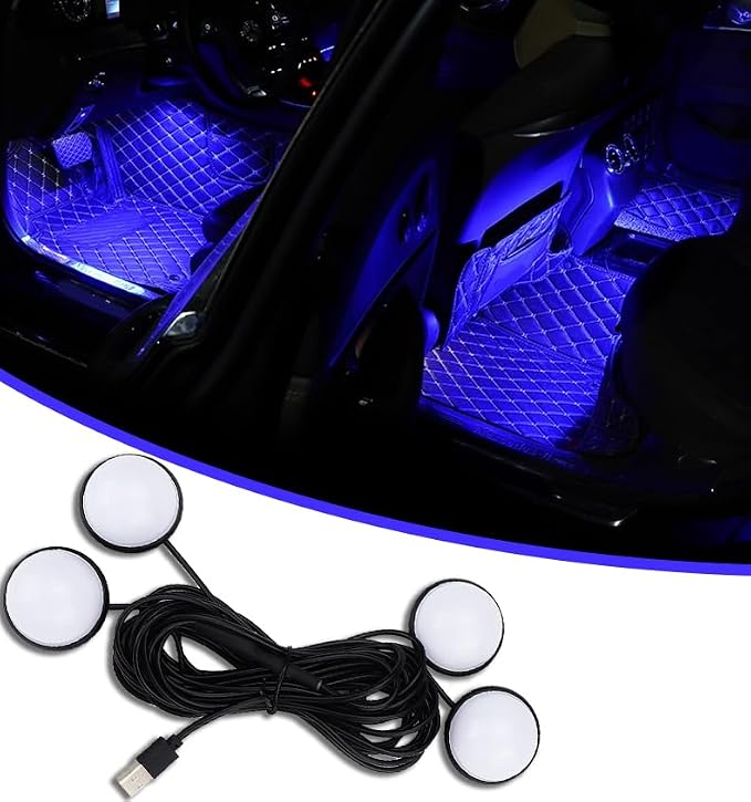 Car Interior LED Lights,Car Accessories, Automotive Ambient Neon Light Kit with USB Port, Gifts for Men and Women, 4 in 1 Decoration Lights for Car, Garden, Home, Party (Blue)