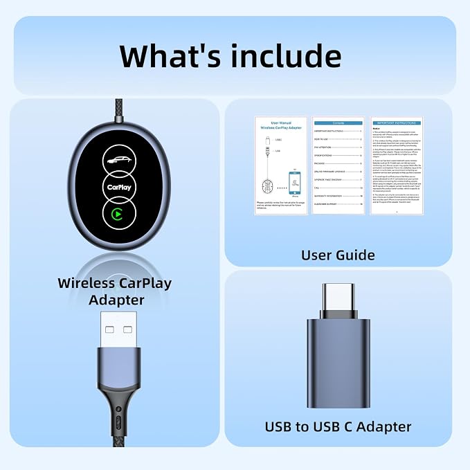 Wireless Carplay Adapter for iPhone Apple, 2026 Mini CarPlay Dongle, Plug & Play, No Delay, Convert Wired to Wireless Bluetooth Apple Carplay, with USB&USB-C, for iOS 10+ and 2016+ Cars,Silver