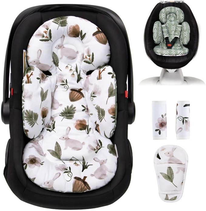 TinlyFinly Newborn Carseat Insert, Baby Head and Body Support, Reversible Infant Insert Compatible with Infant Car Seat, Stroller, Mamaroo Swing, Rocker, Bouncer. Baby Car Seat Cushion - Rabbit