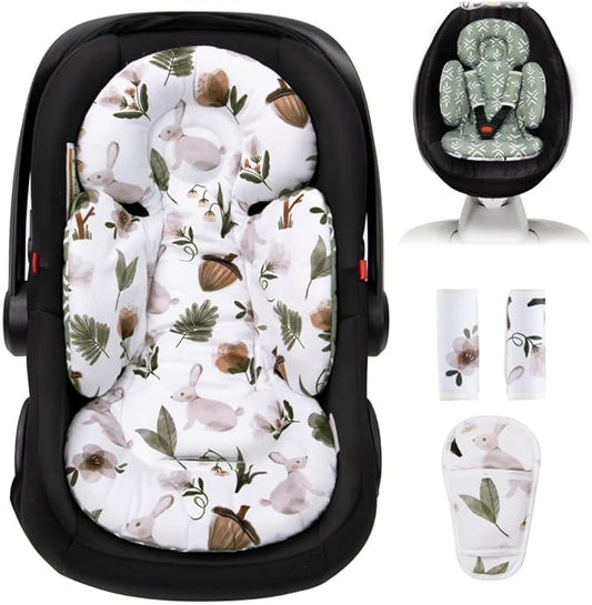 TinlyFinly Newborn Carseat Insert, Baby Head and Body Support, Reversible Infant Insert Compatible with Infant Car Seat, Stroller, Mamaroo Swing, Rocker, Bouncer. Baby Car Seat Cushion - Rabbit