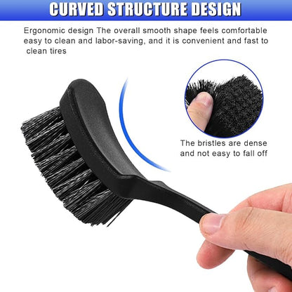 Car Wheel Brush, Stiff Bristle Short Handle Scrub Tire & Wheel Rim Brush, No-Scratch Carpet/Floor Mat Detailing Tool, Auto Interior and Exterior Cleaning Supply for Vehicle, Home (Black)