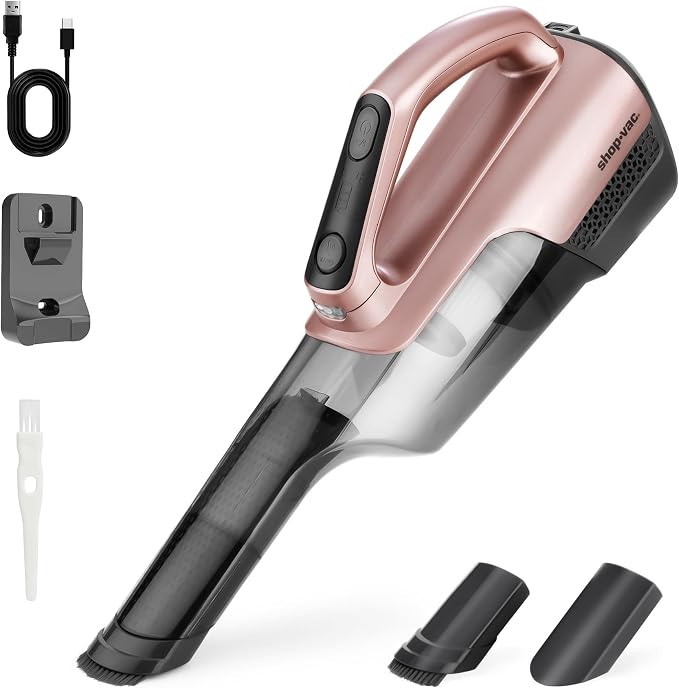Shop-Vac S3 20V Handheld Vacuum Cordless, Dual-Speed Powerful Portable Car Vacuum Rechargeable, Wall-Mounted Lightweight Hand Vacuum for Home & Car, LED Light, HEPA Filter, Champagne Gold
