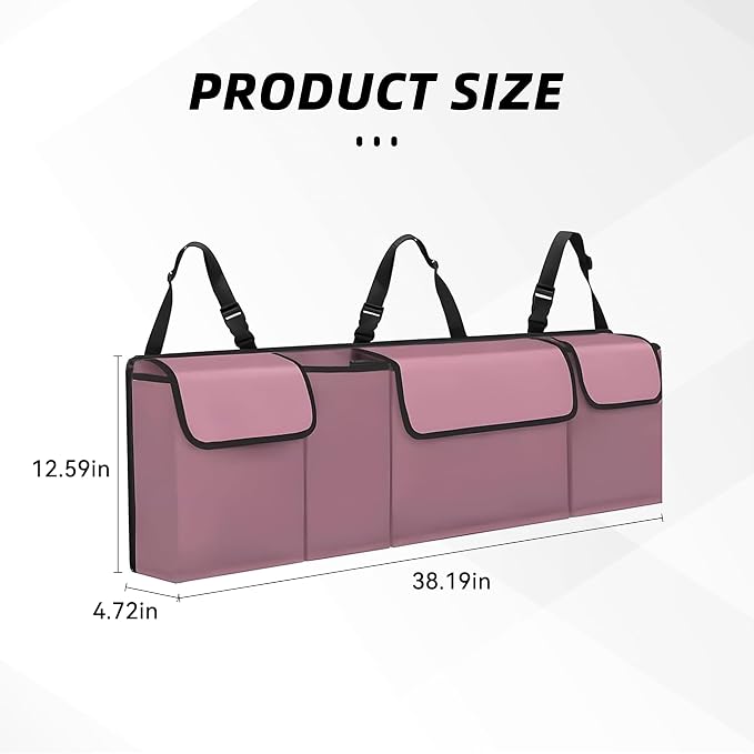Car Trunk Organizer, Backseat Hanging Large Storage with Adjustable Straps,Waterproof PVC Collapsible Cargo Bag, Car Interior Accessories for Auto SUV MPV (Pink)
