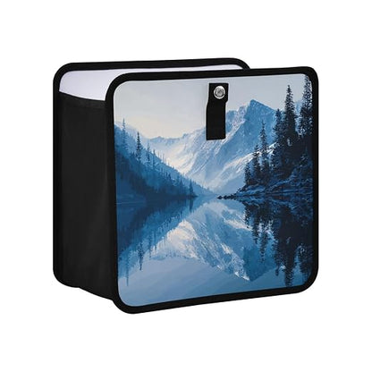 Car Trash Can Organizer Bin with Adjustable Strap for Back Front Seat Console Waterproof Leakproof Collapsible Portable 11 Inch Winter Blue Mountain and Mirrored Lake