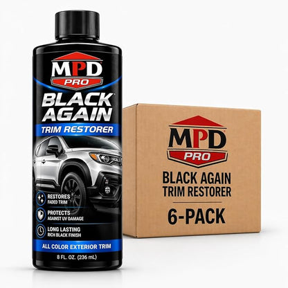 MPD Pro Black Again Trim Restorer for Cars – Restores Faded Plastic, Vinyl & Rubber Exterior Trim, Deep Black Finish for Bumpers, Mirrors & Moldings, UV Protection, Non-Greasy Formula, 8oz (Pack of 6)