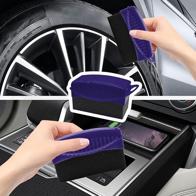 Tire Dressing Applicator, Tire Shine Applicator, Wheel Waxing Wipe Polishing Sponge with Lid, Car Accessories Reusable Wheel Detailing Foam Fit for Vehicle Waxing Polishing Cleaning (Blue)