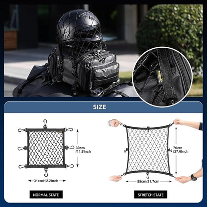 Rhinowalk Motorcycle Luggage Net Cargo Net Helmet Luggage Net with Adjustable Plastic Hooks for Motorcycles and Bicycles