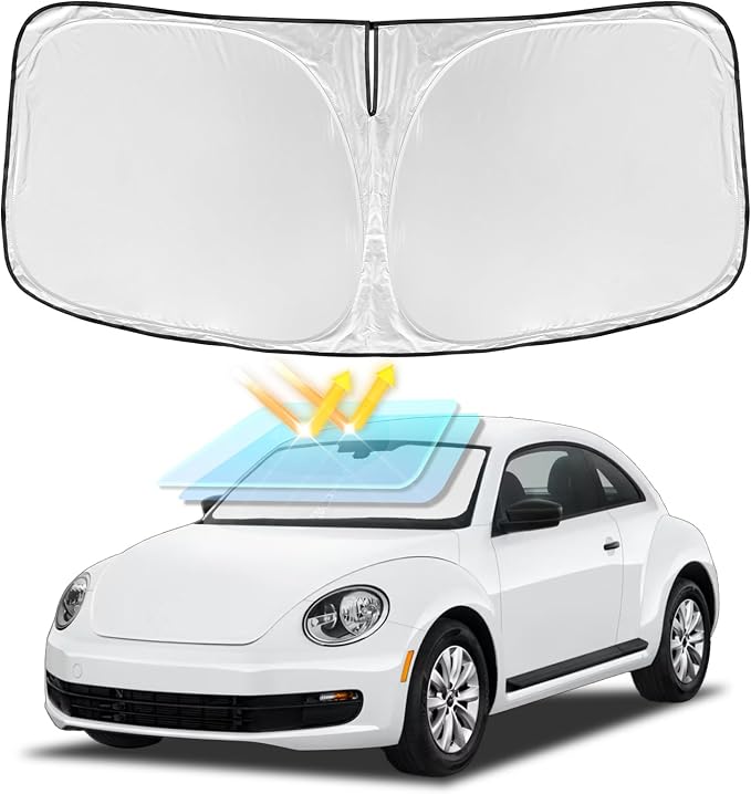 for Volkswagen VW Beetle 2012-2019 Windshield Sun Shade - 4 Layers Car Sunshades for Front Windows Shade Cover Custom Fit Beetle Sun Visor 250T Retractable Shade Blocks UV Rays Car Accessories