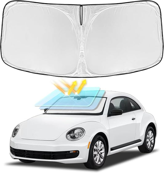 for Volkswagen VW Beetle 2012-2019 Windshield Sun Shade - 4 Layers Car Sunshades for Front Windows Shade Cover Custom Fit Beetle Sun Visor 250T Retractable Shade Blocks UV Rays Car Accessories