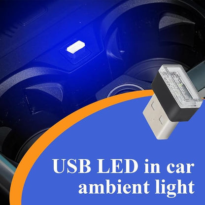 4PCS USB LED Car Interior Atmosphere Lamp, Plug-in USB Decor Night Light, Portable Auto Ambient Lighting Kit, Universal Car Interior Accessories LED Night Light for Most Cars (Blue)
