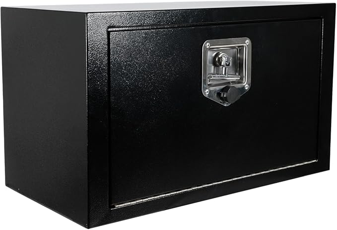 24"X12"X14" Underbody Steel Utility Truck Tool Box Chest With Lock and Keys，Heavy Duty Trailer Toolbox for Pick Up Truck RV Trailer, Black Storage Organizer Box