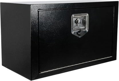 24"X12"X14" Underbody Steel Utility Truck Tool Box Chest With Lock and Keys，Heavy Duty Trailer Toolbox for Pick Up Truck RV Trailer, Black Storage Organizer Box