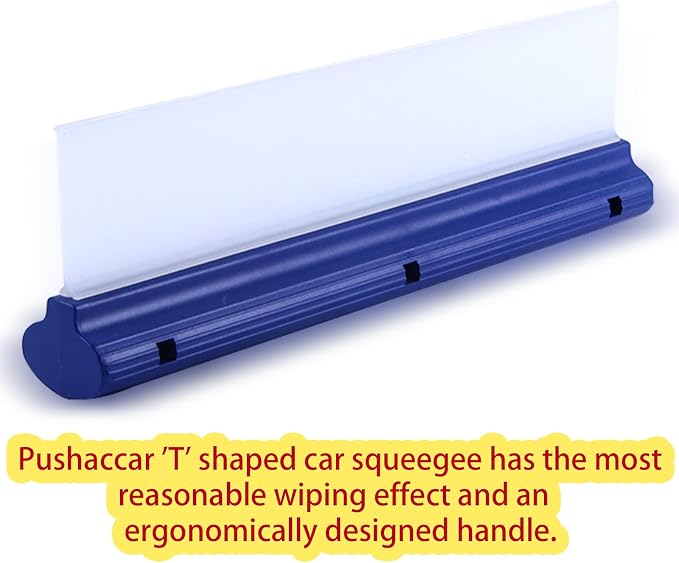 Blue Silicone T-Bar Car Squeegee - 12 Inch Car Window Squeegee for Drying, Professional Flexible One Pass Water Blade Auto Water Blade Cleaning for, Windshield, Glass, Window, Mirror