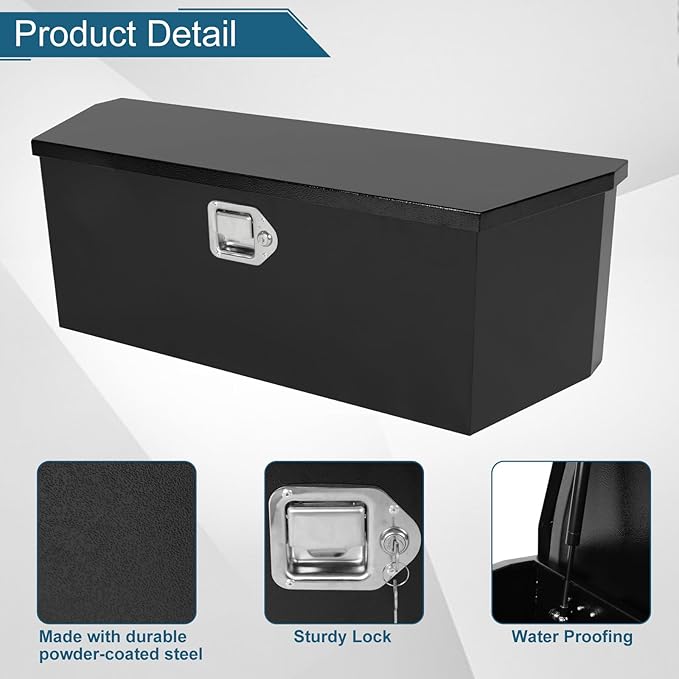 35"X12"X12" Truck Tool Box Black Heavy Duty Steel Metal Trailer Tongue Box Pick Up Storage Organizer w/Lock & Keys