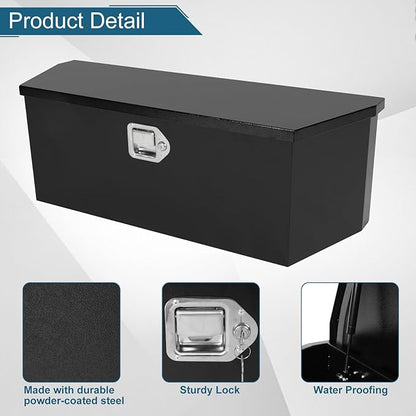 35"X12"X12" Truck Tool Box Black Heavy Duty Steel Metal Trailer Tongue Box Pick Up Storage Organizer w/Lock & Keys