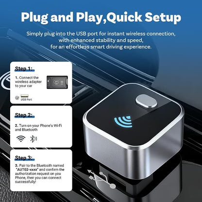 Upgraded Wireless CarPlay Adapter for Hyundai Santa Fe XL 2019, Mini Wired to Wireless Box, Plug and Play, Compatible with Apple and Android