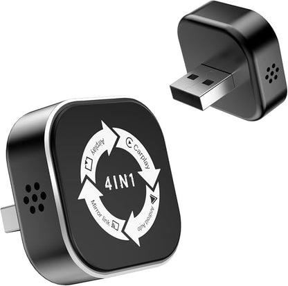 4 in 1 Wireless Carplay Adapter, Wired to Wireless Adapter for Car Play& Android Auto&Airplay&Mirror Link,USB-A Plug with Type-C Extension,Mini Size and Compact (4 in 1)