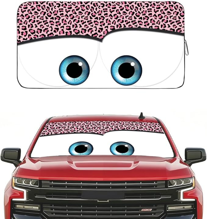 Gven Windshield Sun Shade Car Sun Shade 2025 Pink Car Accessories for Women Shades for Front Window Girly Windshield Cover Sunshades for Summer Heat Portection(Pink Leopard, L)