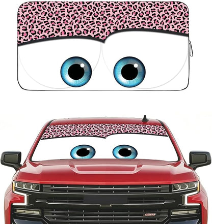Gven Windshield Sun Shade Car Sun Shade 2025 Pink Car Accessories for Women Shades for Front Window Girly Windshield Cover Sunshades for Summer Heat Portection(Pink Leopard, L)