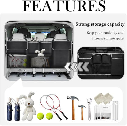 IHOTDER Large Capacity Car Trunk Organizer,Six Pockets Trunk Storage Organizer with Adjustable Straps,Wear-Resistant Oxford Fabric Hanging Trunk Organizer for Car Truck SUV
