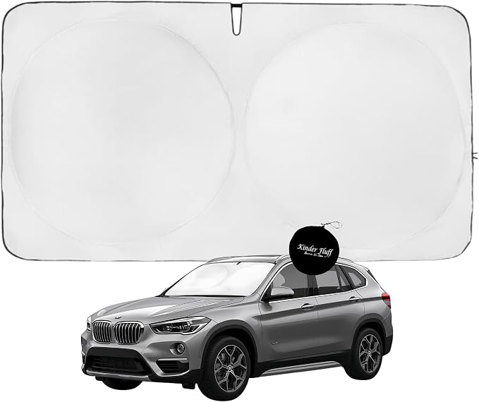 Windshield Sun Shade | Compatible for BMW X1 (2016-2022) | Certified 99.87% UVB & 99.02% UVA Car Sun Shade. Award Winning Sunshade - Patented Technology | Car Shades by Kinder Fluff