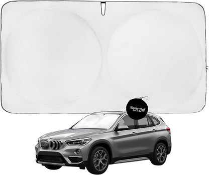 Windshield Sun Shade | Compatible for BMW X1 (2016-2022) | Certified 99.87% UVB & 99.02% UVA Car Sun Shade. Award Winning Sunshade - Patented Technology | Car Shades by Kinder Fluff