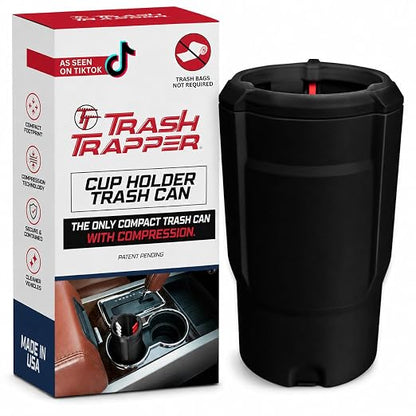 Trash Trapper Car Trash Can Cup Holder | Mini Car Trash Can | Fits in Most Doors | 5.1" x 2.9" | Traps More & Empties Less, Patent-Pending Compaction, 250th Anniversary Edition, Black/Red-White-Blue