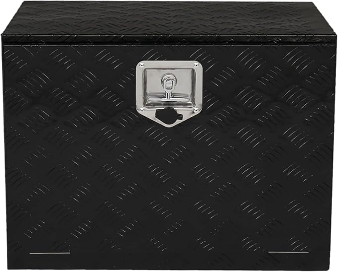 24“L x 17" W x 18" H Aluminum Underbody Truck Toolbox with Lock | Waterproof Square Truck Storage Organizer Chest for Pick Up Truck Bed, RV Trailer,Black,Tool Box with Lock