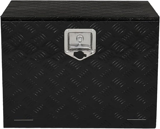 24“L x 17" W x 18" H Aluminum Underbody Truck Toolbox with Lock | Waterproof Square Truck Storage Organizer Chest for Pick Up Truck Bed, RV Trailer,Black,Tool Box with Lock