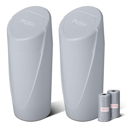 Car Trash Can Bin with Lid - 2 Packs Car Garbage Can Cup Holder - Grey Mini Leakproof Vehicle Garbage Bin with 40pcs Trash Bags-Automotive Organizers and Storage for Front Back Seat Accessories