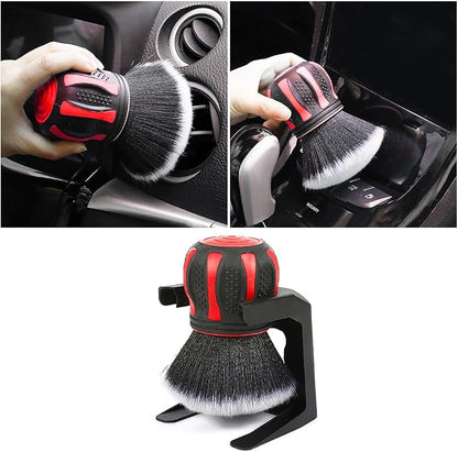 AUCELI Car Detailing Brush, Ultra Soft Auto Interior Dusting Brush with Storage Rack, Car XL Synthetic Brush Cleaning Tool, Universal Covers Large Area Inside or Outside Vehicles (Red/Style B)