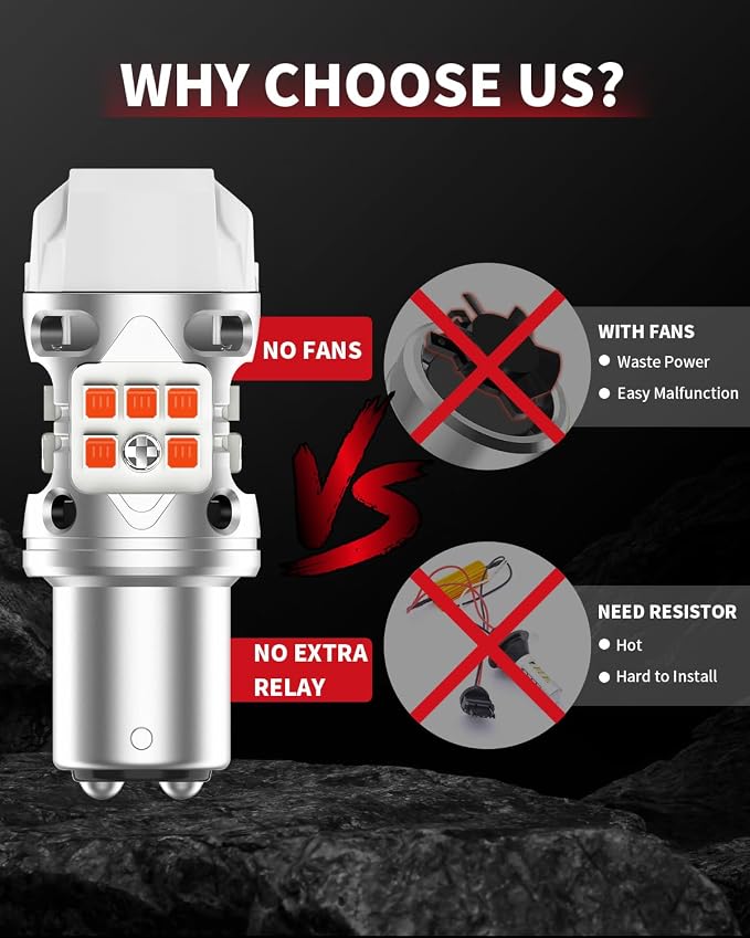 LASFIT T3 1157 LED Bulb Amber Built In Resistor Yellow Turn Signal CANBUS Error Free 500% Bright Blinker 1157A 1157NA 2057 2357 2357A 7528 1034 BAY15D Front DRL Parking Light Anti Hyper Flash(2pcs)