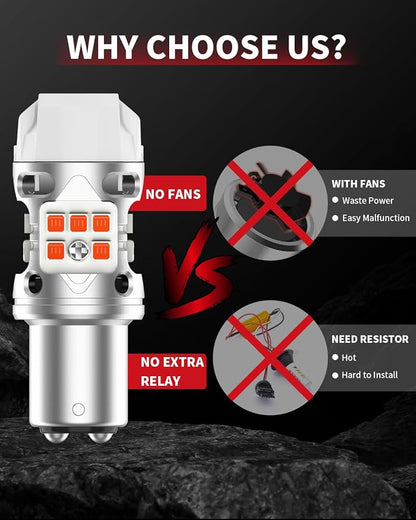 LASFIT T3 1157 LED Bulb Amber Built In Resistor Yellow Turn Signal CANBUS Error Free 500% Bright Blinker 1157A 1157NA 2057 2357 2357A 7528 1034 BAY15D Front DRL Parking Light Anti Hyper Flash(2pcs)