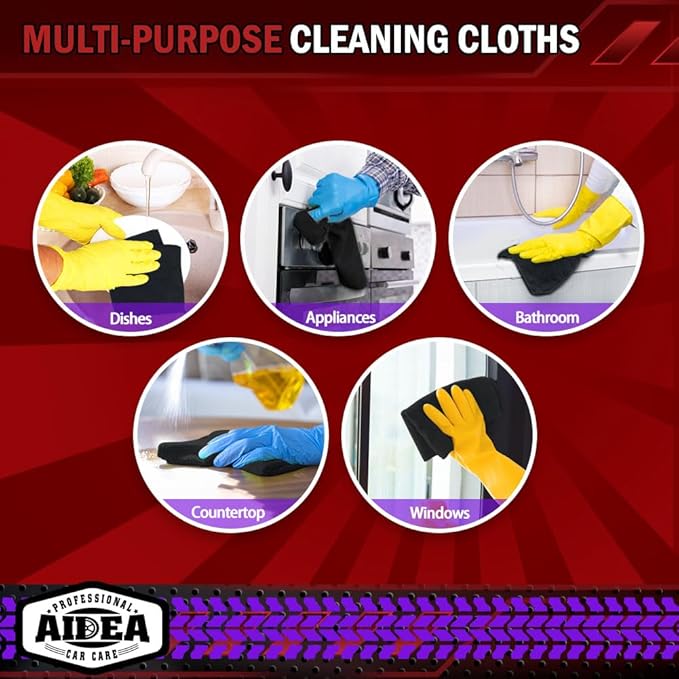 AIDEA Microfiber Cleaning Cloth 12 Pack, Microfiber Towels for Cars, Soft & Absorbent Cleaning Rags, Premium Lint Free Shop Towels for House, Kitchen, Car, 12inx16in, Black