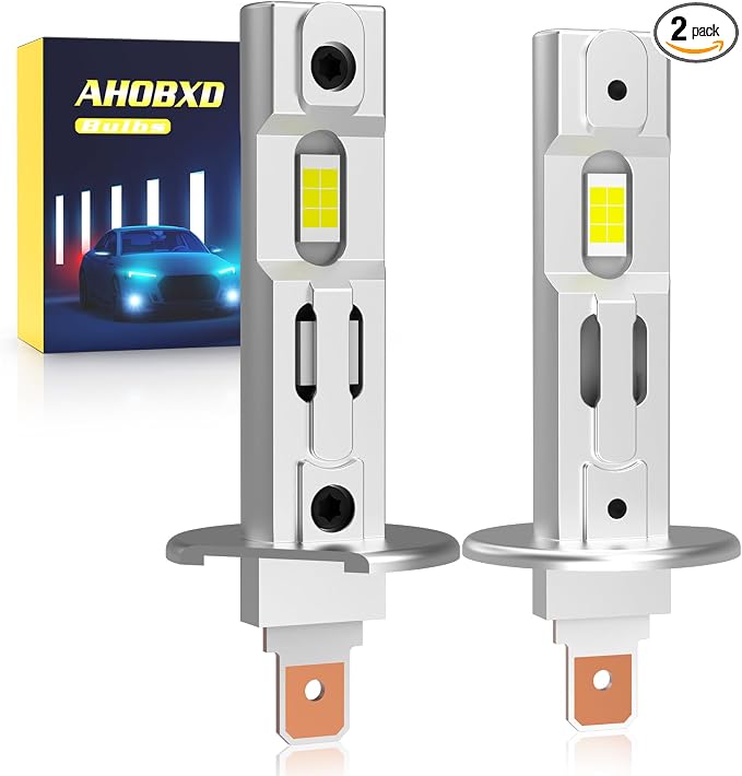 AHOBXD H1 Light Bulbs,6500K White Super Bright Upgraded 600% 30000LM Brightness Real 1:1 Halogen Size 80000Hours Lifespan H1/H1LL Flicker Free and Canbus Free IP68 Waterproof Pack of 2