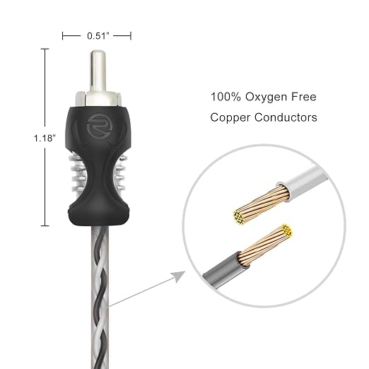 RECOIL RCI417 100% Oxygen Free Copper 17ft 4 Channel RCA Audio Cable Twisted Pair with Noise Reduction, Speaker