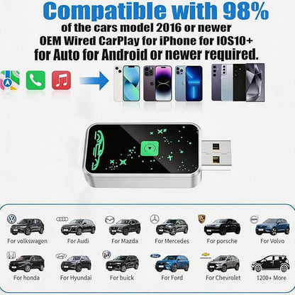 Mini Wireless Carplay Adapter for Apple for iPhone, 2026 Upgraded Convert Wired to Wireless Car Play Adapter,Fast Auto-Connect & No Latency Dongle,Plug & Play, USB A/C Included for iOS