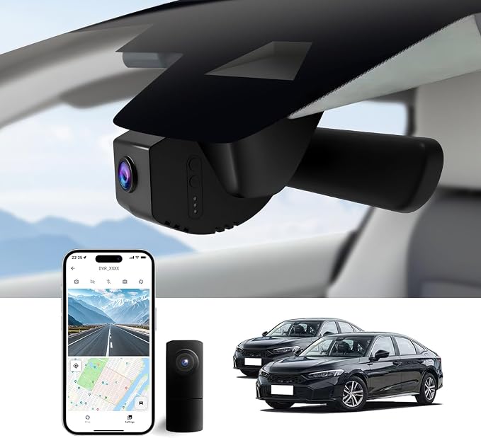 Dual Channel 4K & Rear 1080P Dash cam for Honda Civic 22-26(Black), Type R Sport LX EX Touring,Easy Installation,OEM-Style,Collision Detection,Loop Recording,WiFi & App,128G Card