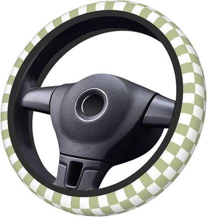 Green White Checkered Car Steering Wheel Cover