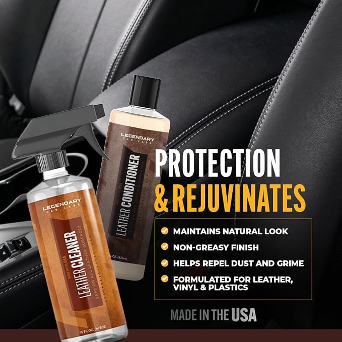 Legendary Leather Cleaner And Conditioner 16oz - Conditions, Cleans, & Protects Car Interior from UV - Multi Use Detailing Kit for Car Seats - Non-Greasy, Restores Leather