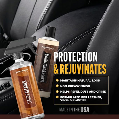 Legendary Leather Cleaner And Conditioner 16oz - Conditions, Cleans, & Protects Car Interior from UV - Multi Use Detailing Kit for Car Seats - Non-Greasy, Restores Leather