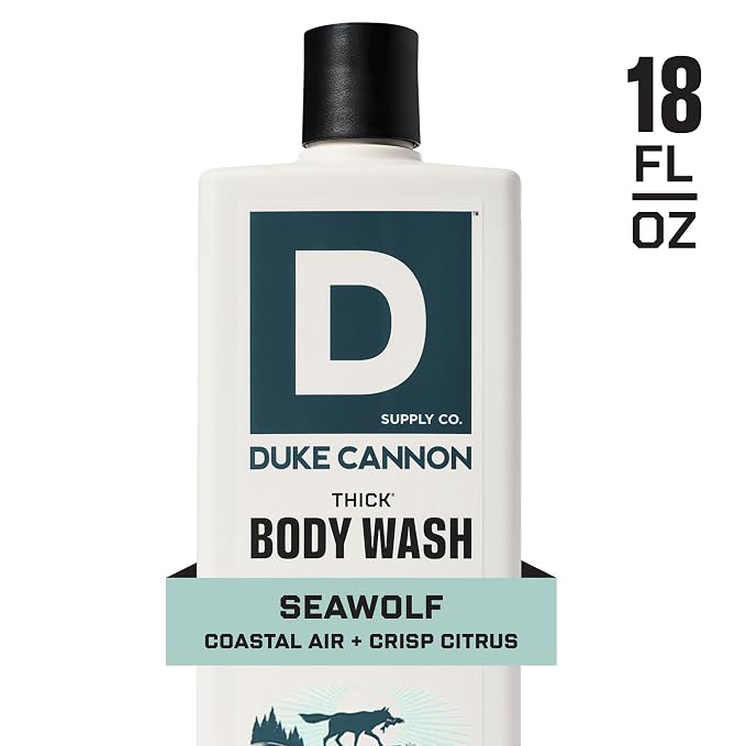 Duke Cannon Supply Co. Thick High Viscosity Body Wash – 3X Thicker, Cleansing Shower and Bath Gel, Mineral-Enriched for Men – Shower Gel – Men’s Body Scrub – Seawolf (18 oz)