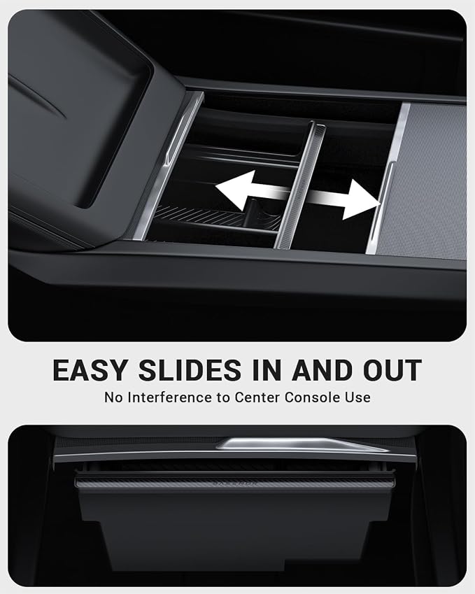 BASENOR Center Console Organizer for 2024-2026 Tesla Model Y Juniper & Model 3 Highland, OEM Fit Hidden Drawer Storage Tray for Model Y (Performance/Premium) & Model 3 (Standard/Premium/Performance)