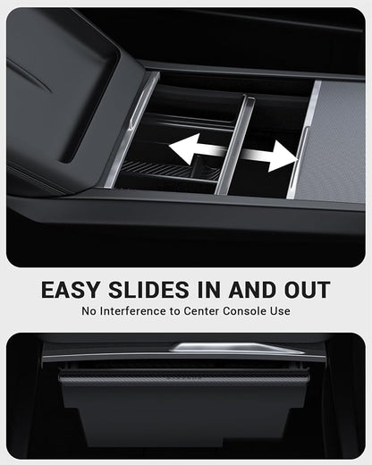 BASENOR Center Console Organizer for 2024-2026 Tesla Model Y Juniper & Model 3 Highland, OEM Fit Hidden Drawer Storage Tray for Model Y (Performance/Premium) & Model 3 (Standard/Premium/Performance)