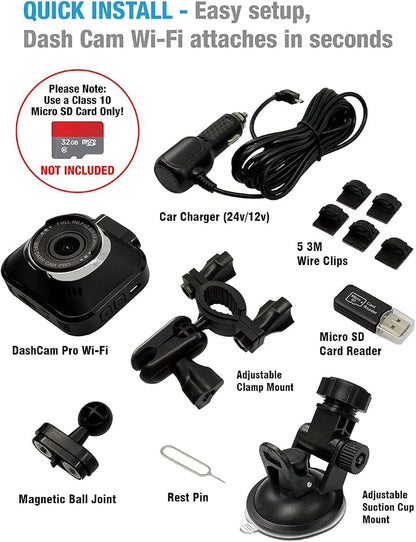 Dash Cam Pro Wi-Fi - As Seen on TV Dash Cam 360°, Motion Detection, 2.0” LCD, 1080p HD, Dashboard Camera Video Recorder, Loop Recording, Night-Mode