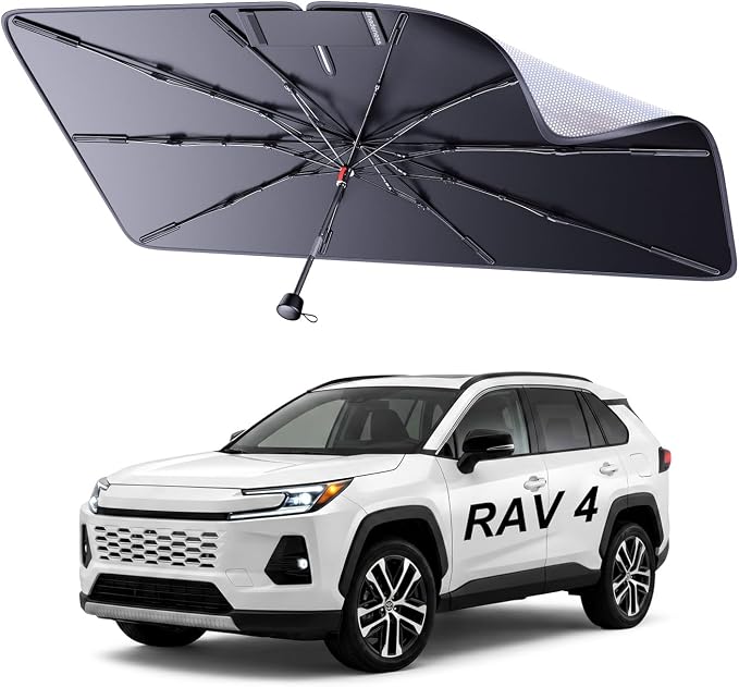 for Toyota RAV4 Windshield Sun Shade Umbrella [10-Rib Anti-Sagging, 100% Full Cab UV Block] Custom Fit Foldable Sunshade with Fast Storage Bag, for Toyota RAV4 (2000-2026)