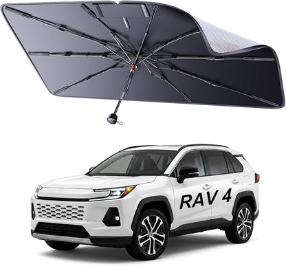 for Toyota RAV4 Windshield Sun Shade Umbrella [10-Rib Anti-Sagging, 100% Full Cab UV Block] Custom Fit Foldable Sunshade with Fast Storage Bag, for Toyota RAV4 (2000-2026)